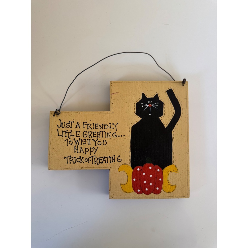 Primitive Halloween Wood Sign Black Cat Pumpkin Trick or Treat Wall Decor